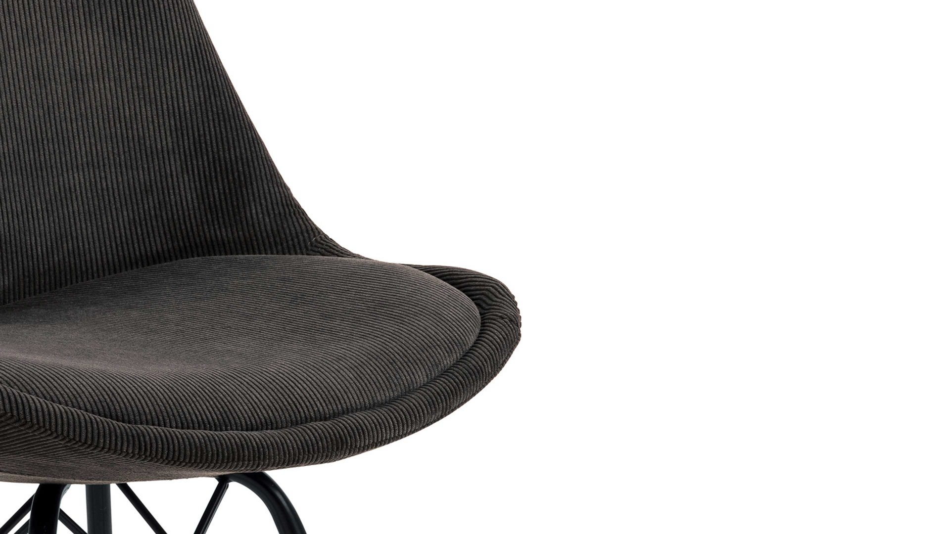 Vierfußstuhl Actona group aus Stoff in Anthrazit Polsterstuhl Eris anthrazitfarbener Feincord Wind 40 & schwarze Metallfüße