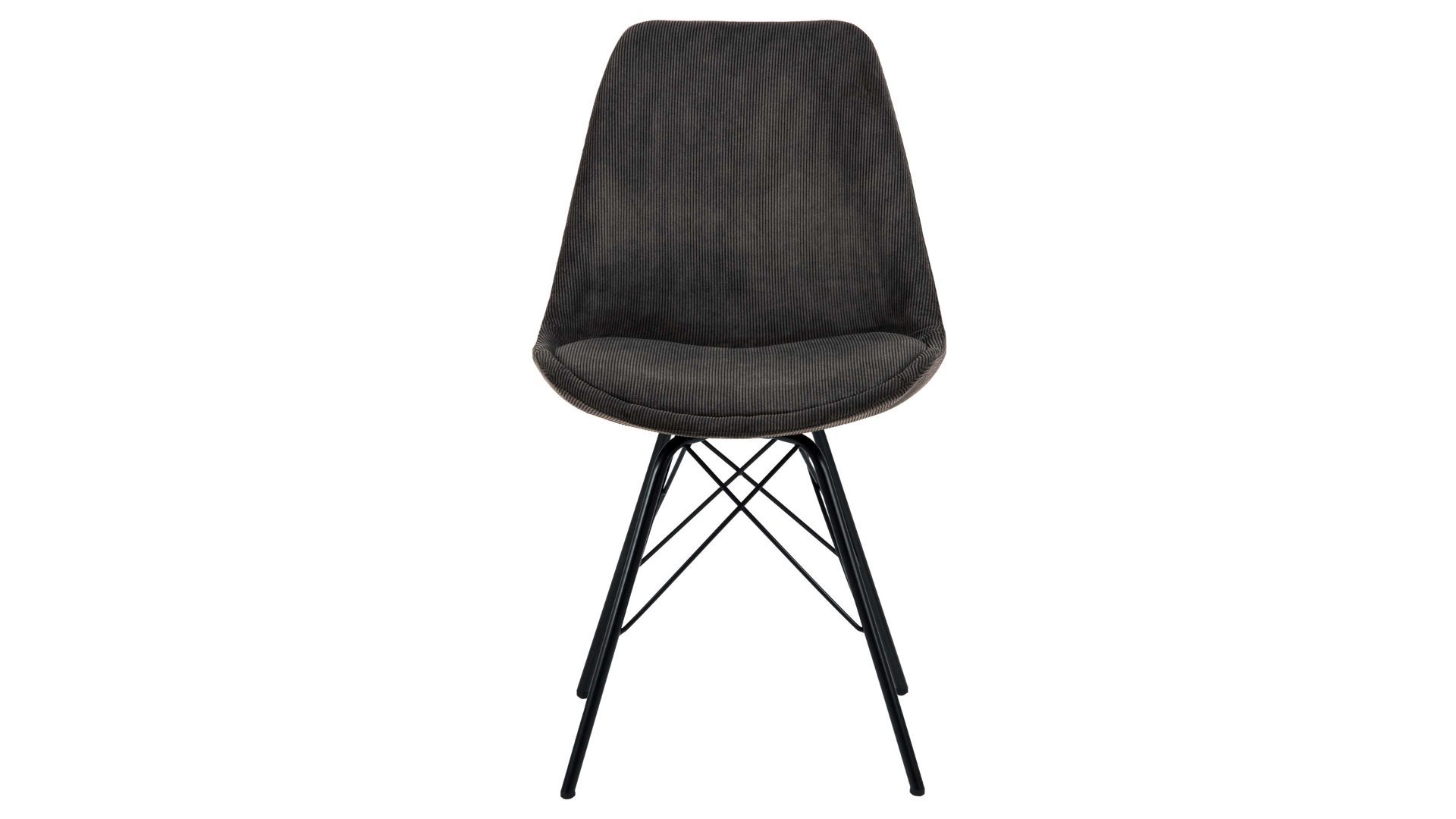Vierfußstuhl Actona group aus Stoff in Anthrazit Polsterstuhl Eris anthrazitfarbener Feincord Wind 40 & schwarze Metallfüße