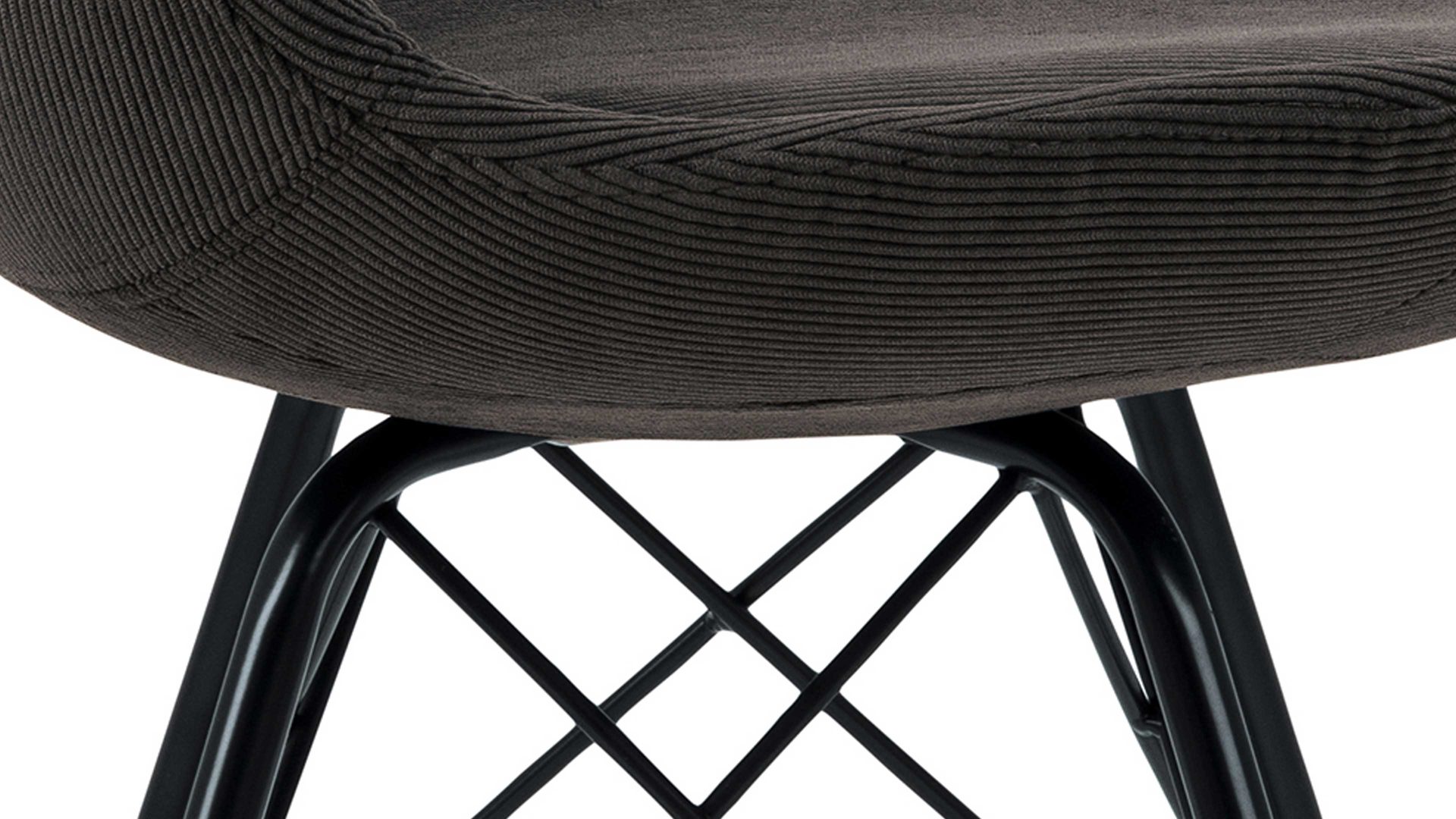 Vierfußstuhl Actona group aus Stoff in Anthrazit Polsterstuhl Eris anthrazitfarbener Feincord Wind 40 & schwarze Metallfüße