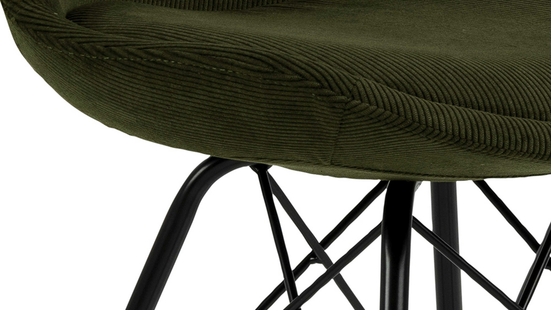 Vierfußstuhl Actona group aus Stoff in Grün Polsterstuhl Eris olivgrüner Feincord Wind 180 & schwarze Metallfüße