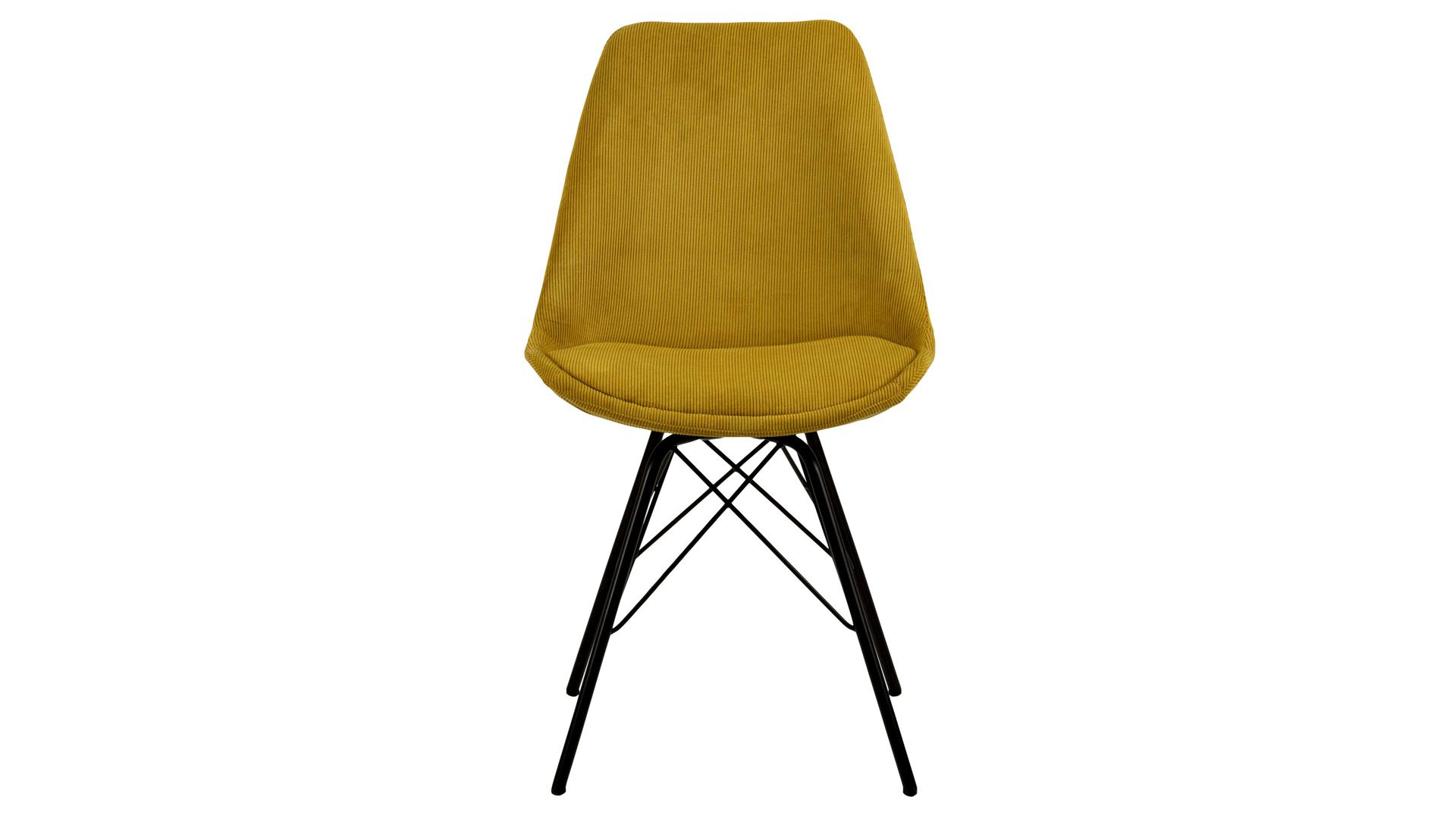 Vierfußstuhl Actona group aus Stoff in Gelb Polsterstuhl Eris gelber Feincord Wind 90 & schwarze Metallfüße