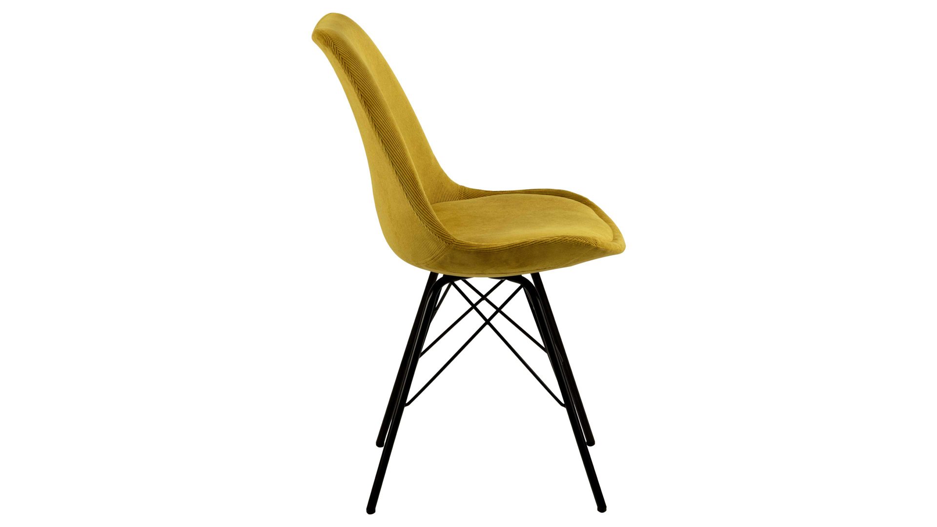 Vierfußstuhl Actona group aus Stoff in Gelb Polsterstuhl Eris gelber Feincord Wind 90 & schwarze Metallfüße