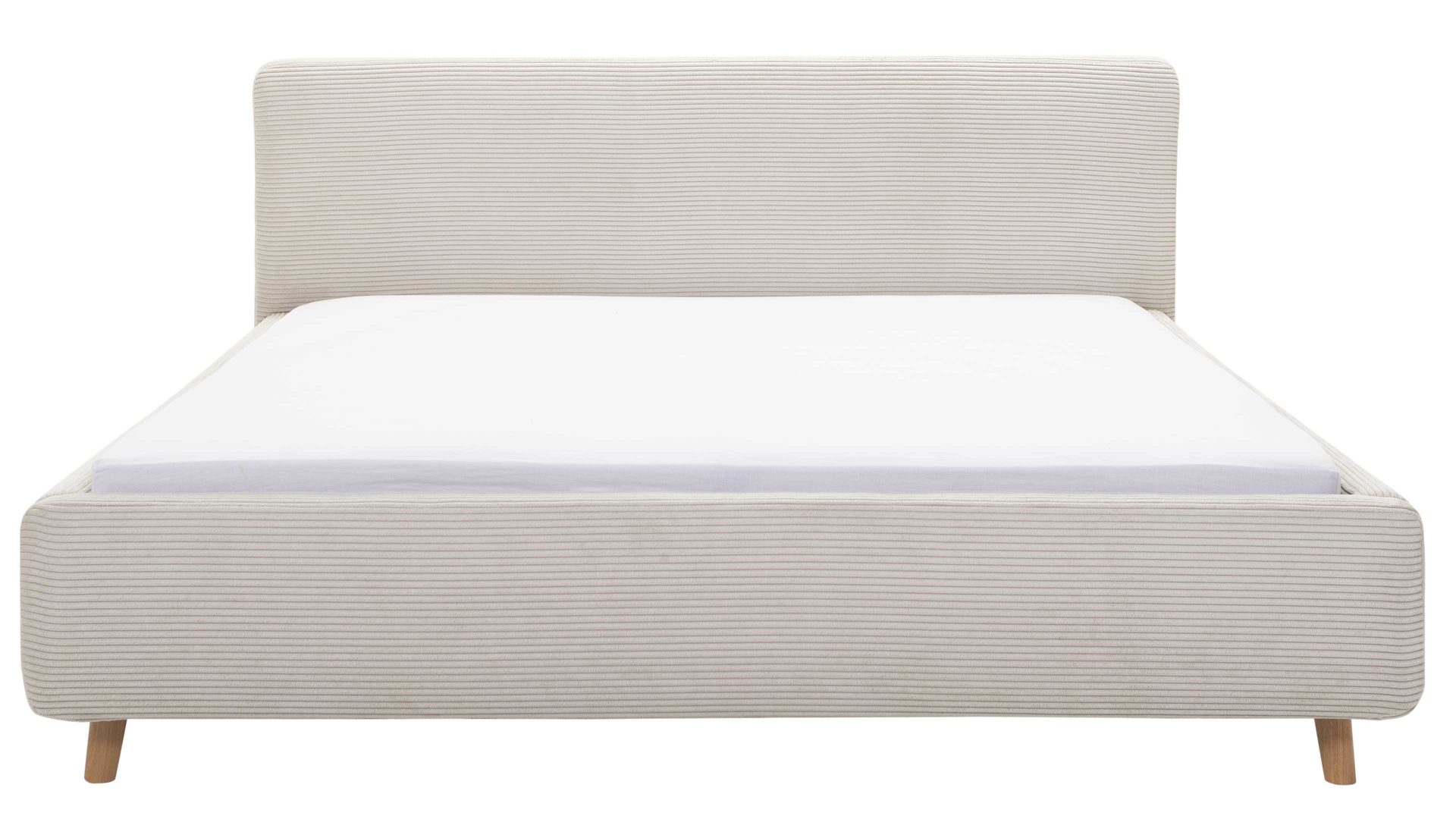 Bettgestell Meise.möbel aus Stoff in Beige Polsterbettgestell Mattis mit Bettkasten beiger Breitcord Poso 100 & Holzfüße - Liegefläche ca. 160 x 200 cm