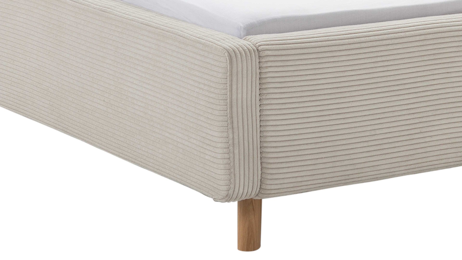 Bettgestell Meise.möbel aus Stoff in Beige Polsterbettgestell Mattis mit Bettkasten beiger Breitcord Poso 100 & Holzfüße - Liegefläche ca. 160 x 200 cm