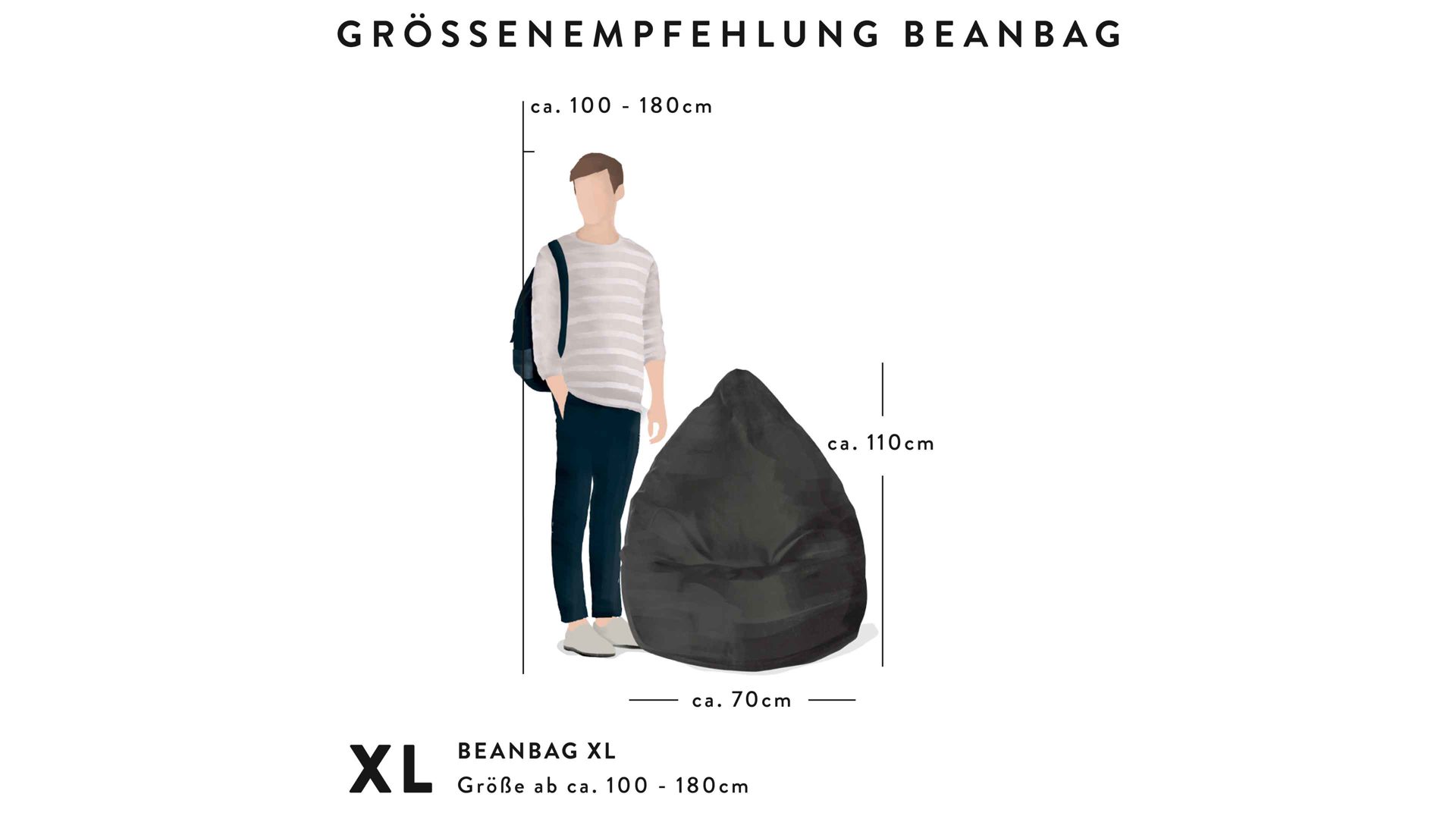 Standard-Sitzsack Magma sitting point aus Kunstfaser in Schwarz SITTING POINT Plüsch-Sitzsack Fluffy XL - Sitzmöbel schwarzer Plüschbezug - ca. 220 Liter