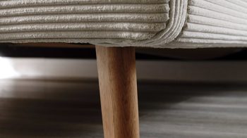 Bettgestell Meise.möbel aus Stoff in Beige Polsterbettgestell Mattis mit Bettkasten beiger Breitcord Poso 100 & Holzfüße - Liegefläche ca. 180 x 200 cm