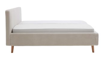 Bettgestell Meise.möbel aus Stoff in Beige Polsterbettgestell Mattis mit Bettkasten beiger Breitcord Poso 100 & Holzfüße - Liegefläche ca. 180 x 200 cm