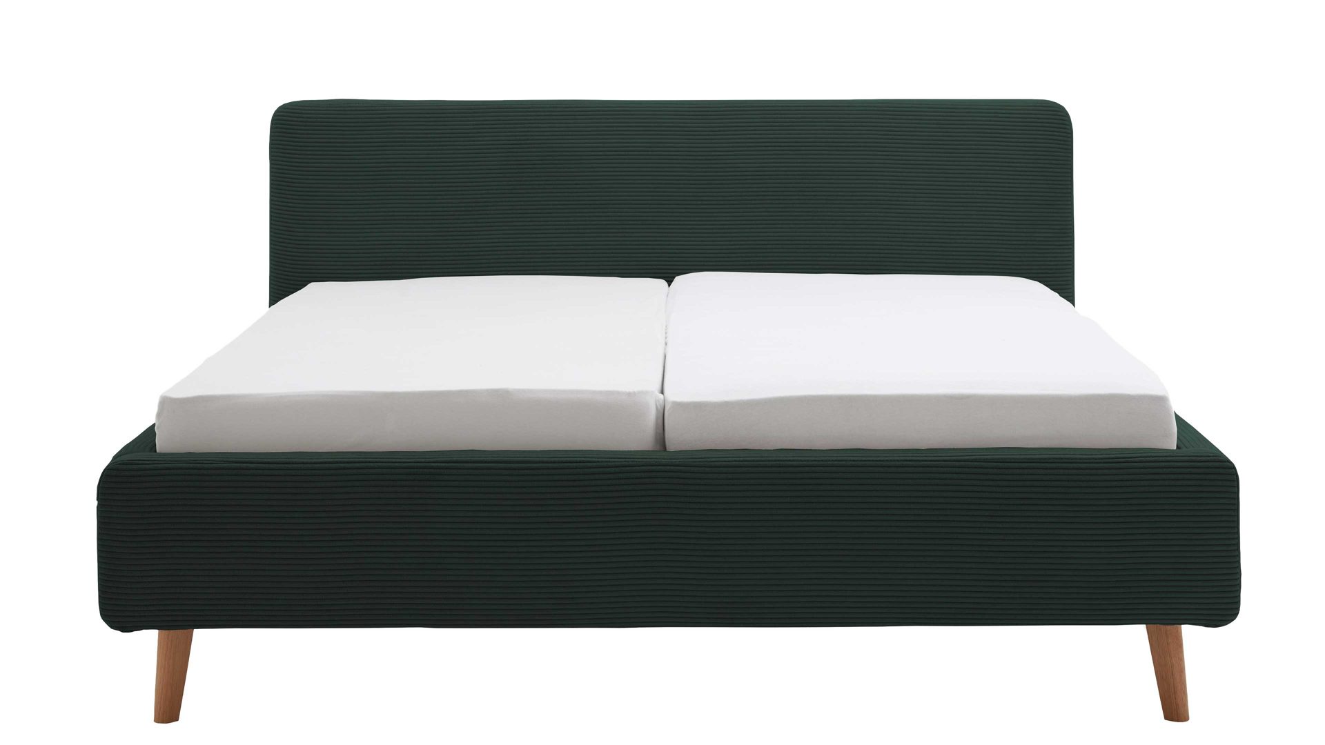 Bettgestell Meise.möbel aus Stoff in Dunkelgrün Polsterbettgestell Mattis mit Bettkasten dunkelgrüner Breitcord Poso 14 & Holzfüße - Liegefläche ca. 180 x 200 cm