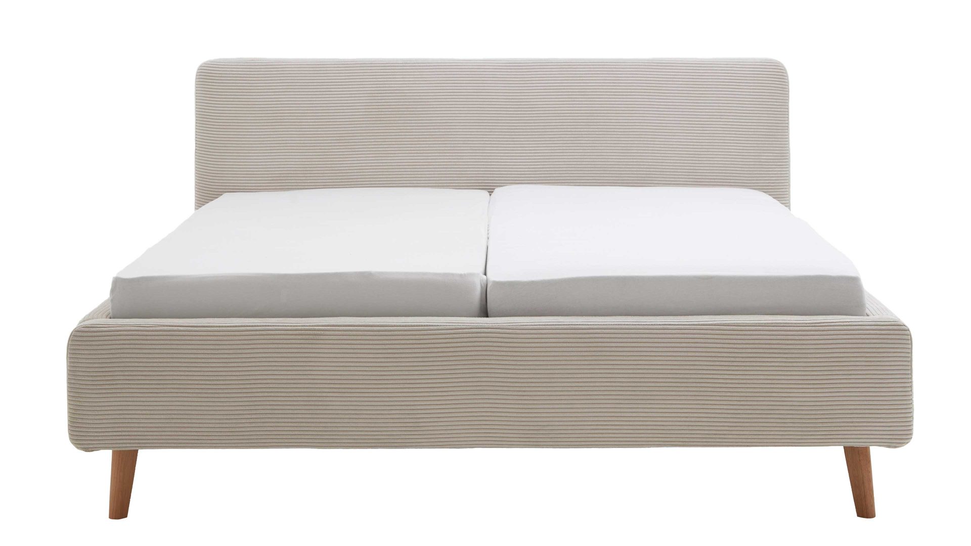 Bettgestell Meise.möbel aus Stoff in Beige Polsterbettgestell Mattis mit Bettkasten beiger Breitcord Poso 100 & Holzfüße - Liegefläche ca. 180 x 200 cm