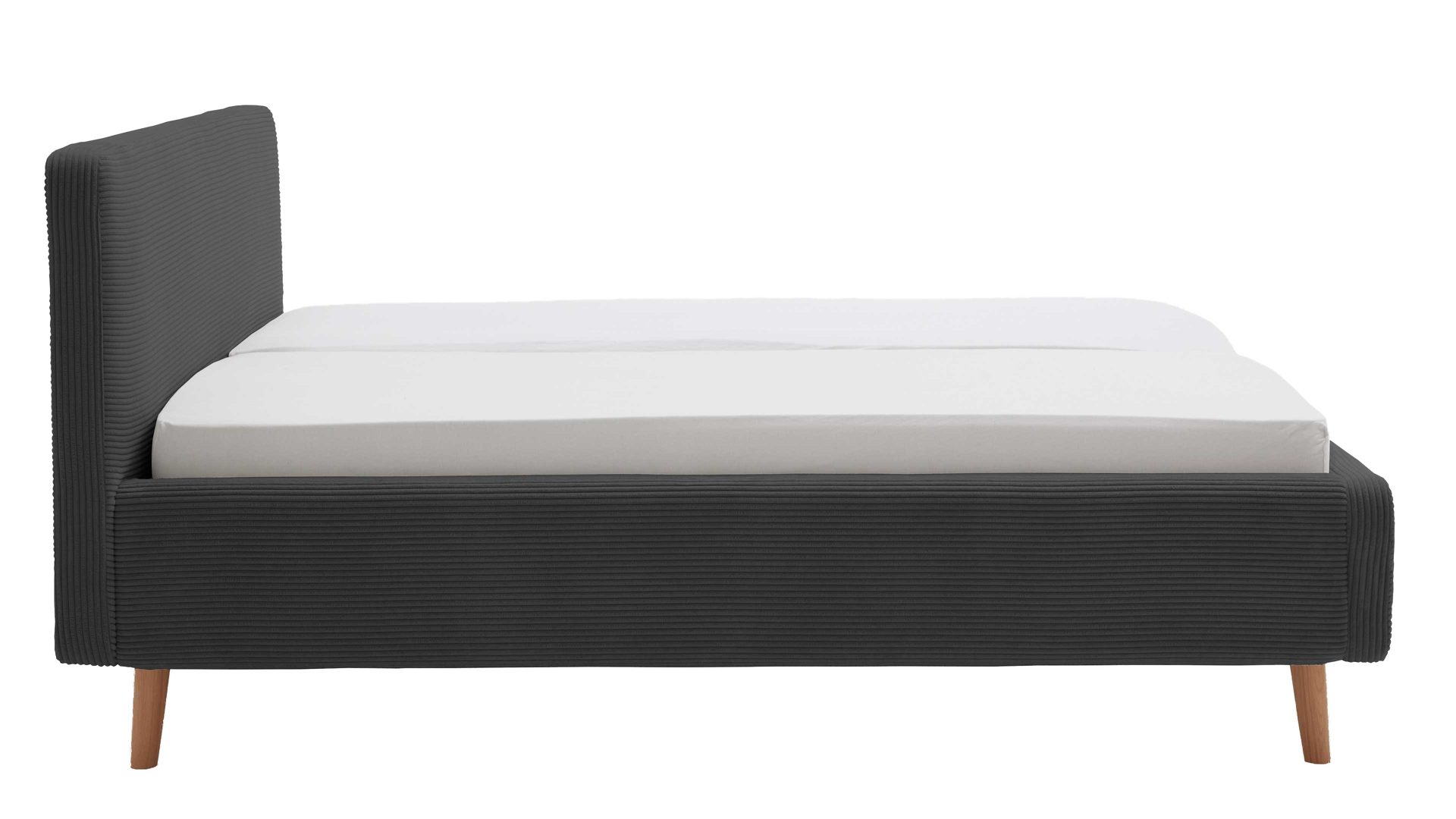Bettgestell Meise.möbel aus Stoff in Anthrazit Polsterbettgestell Mattis mit Bettkasten anthrazitfarbener Breitcord Poso 34 & Holzfüße - Liegefläche ca. 160 x 200 cm