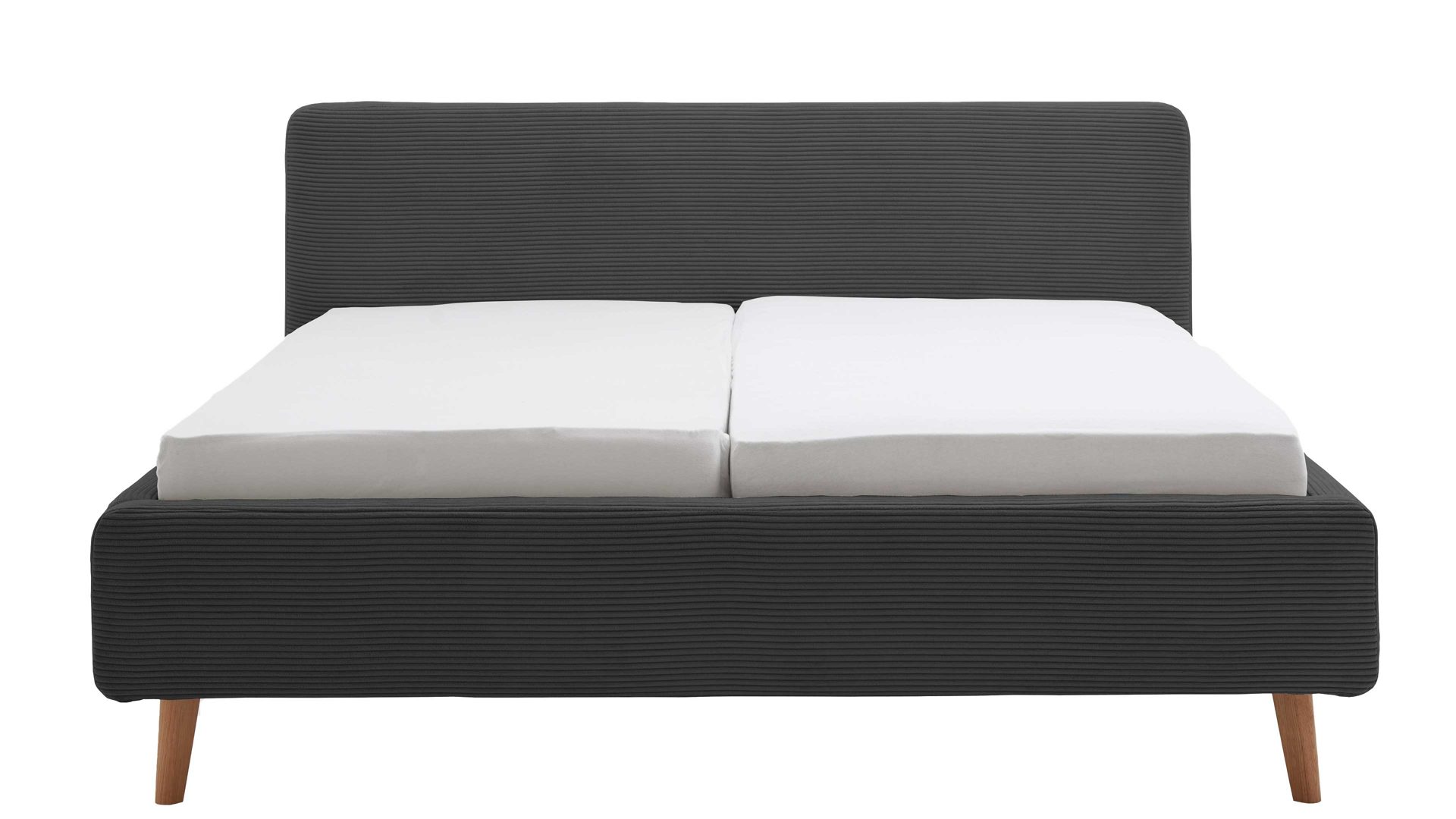 Bettgestell Meise.möbel aus Stoff in Anthrazit Polsterbettgestell Mattis mit Bettkasten anthrazitfarbener Breitcord Poso 34 & Holzfüße - Liegefläche ca. 160 x 200 cm
