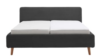 Bettgestell Meise.möbel aus Stoff in Anthrazit Polsterbettgestell Mattis mit Bettkasten anthrazitfarbener Breitcord Poso 34 & Holzfüße - Liegefläche ca. 160 x 200 cm