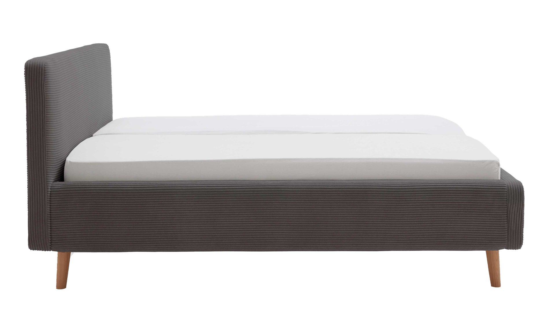 Bettgestell Meise.möbel aus Stoff in Grau Polsterbettgestell Mattis mit Bettkasten grauer Breitcord Poso 22 & Holzfüße - Liegefläche ca. 160 x 200 cm