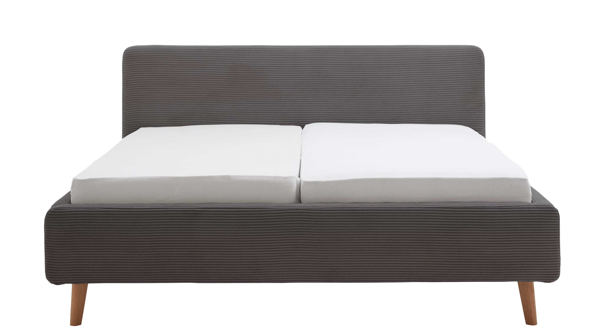 Bettgestell Meise.möbel aus Stoff in Grau Polsterbettgestell Mattis mit Bettkasten grauer Breitcord Poso 22 & Holzfüße - Liegefläche ca. 160 x 200 cm