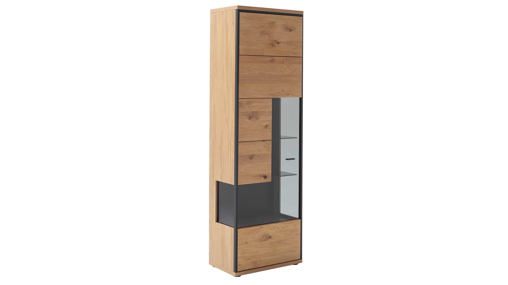 Vitrine Mca direkt aus Holz in Holzfarben Wohnprogramm Bari - Vitrine Asteiche Bianco – eine Tür, Breite ca. 63 cm