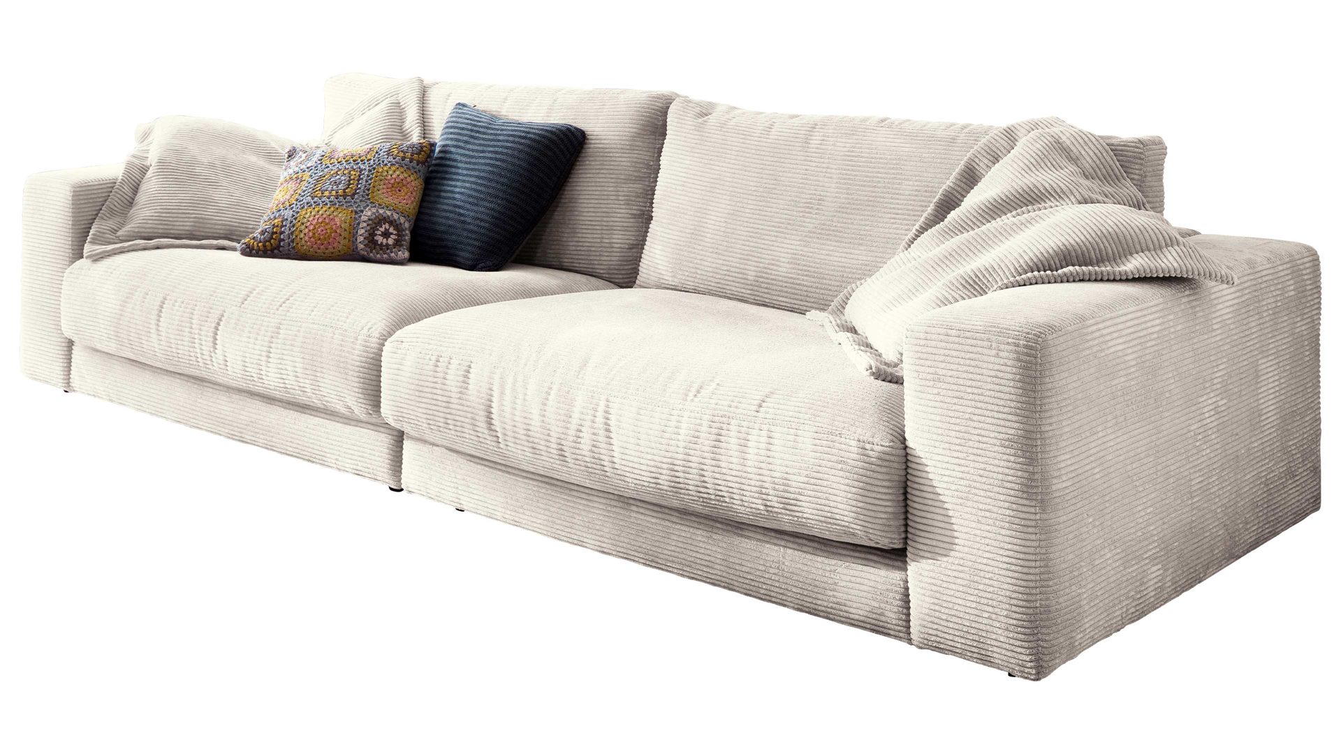 Bigsofa SOFAkultur aus Stoff in Weiß SOFAkultur Programm SK 267 - Bigsofa schneeweißer Cordbezug - Länge ca. 290 cm