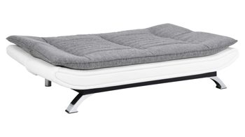 Schlafsofa Actona group aus Stoff in Grau Schlafsofa Faith - Schlafcouch als vielseitiges Polstermöbel hellgrauer Stoffbezug PorterYL26-16 & weißes Kunstleder, Chromfüße
