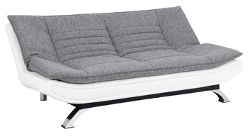 Schlafsofa Actona group aus Stoff in Grau Schlafsofa Faith - Schlafcouch als vielseitiges Polstermöbel hellgrauer Stoffbezug PorterYL26-16 & weißes Kunstleder, Chromfüße