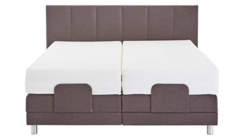 Boxspringbett Ada | nova butor aus Stoff in Braun Boxspringbett Tommaso 5 mit Motor umbragrauer Strukturbezug TMD 14 & alufarbene Füße  – Liegefläche ca. 180 x 200 cm