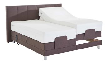 Boxspringbett Ada | nova butor aus Stoff in Braun Boxspringbett Tommaso 5 mit Motor umbragrauer Strukturbezug TMD 14 & alufarbene Füße  – Liegefläche ca. 180 x 200 cm