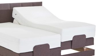 Boxspringbett Ada | nova butor aus Stoff in Braun Boxspringbett Tommaso 5 mit Motor umbragrauer Strukturbezug TMD 14 & alufarbene Füße  – Liegefläche ca. 180 x 200 cm