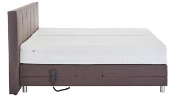 Boxspringbett Ada | nova butor aus Stoff in Braun Boxspringbett Tommaso 5 mit Motor umbragrauer Strukturbezug TMD 14 & alufarbene Füße  – Liegefläche ca. 180 x 200 cm