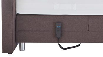 Boxspringbett Ada | nova butor aus Stoff in Braun Boxspringbett Tommaso 5 mit Motor umbragrauer Strukturbezug TMD 14 & alufarbene Füße  – Liegefläche ca. 180 x 200 cm