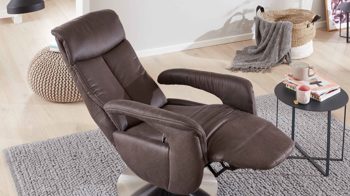 Relaxsessel modulmaster aus Stoff in Dunkelbraun Modulmaster MM-MP1063 - Relaxsessel 1DRF nougatfarbene Mikrofaser Saddle & Tellerfuß