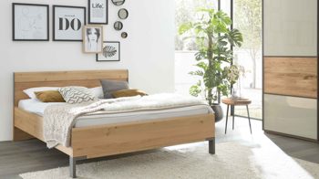 Bettgestell Interliving aus Holz in Holzfarben Interliving Schlafzimmer Serie 1027 – Bettgestell Eiche bianco - Liegefläche ca. 180 x 200 cm