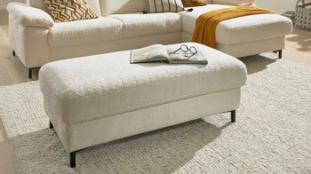 Funktionshocker Interliving aus Stoff in Weiß Interliving Sofa Serie 4054 – Funktionshocker naturweiße Chenille & schwarze Metallfüße – ca. 130 x 60 cm