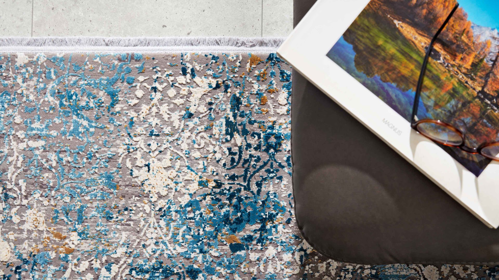 Webteppich Interliving aus Mischgewebe in Blau Interliving Teppich Serie L-8700 Grau-Blau – ca. 67 x 130 cm