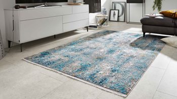 Webteppich Interliving aus Mischgewebe in Blau Interliving Teppich Serie L-8700 Grau-Blau – ca. 67 x 130 cm