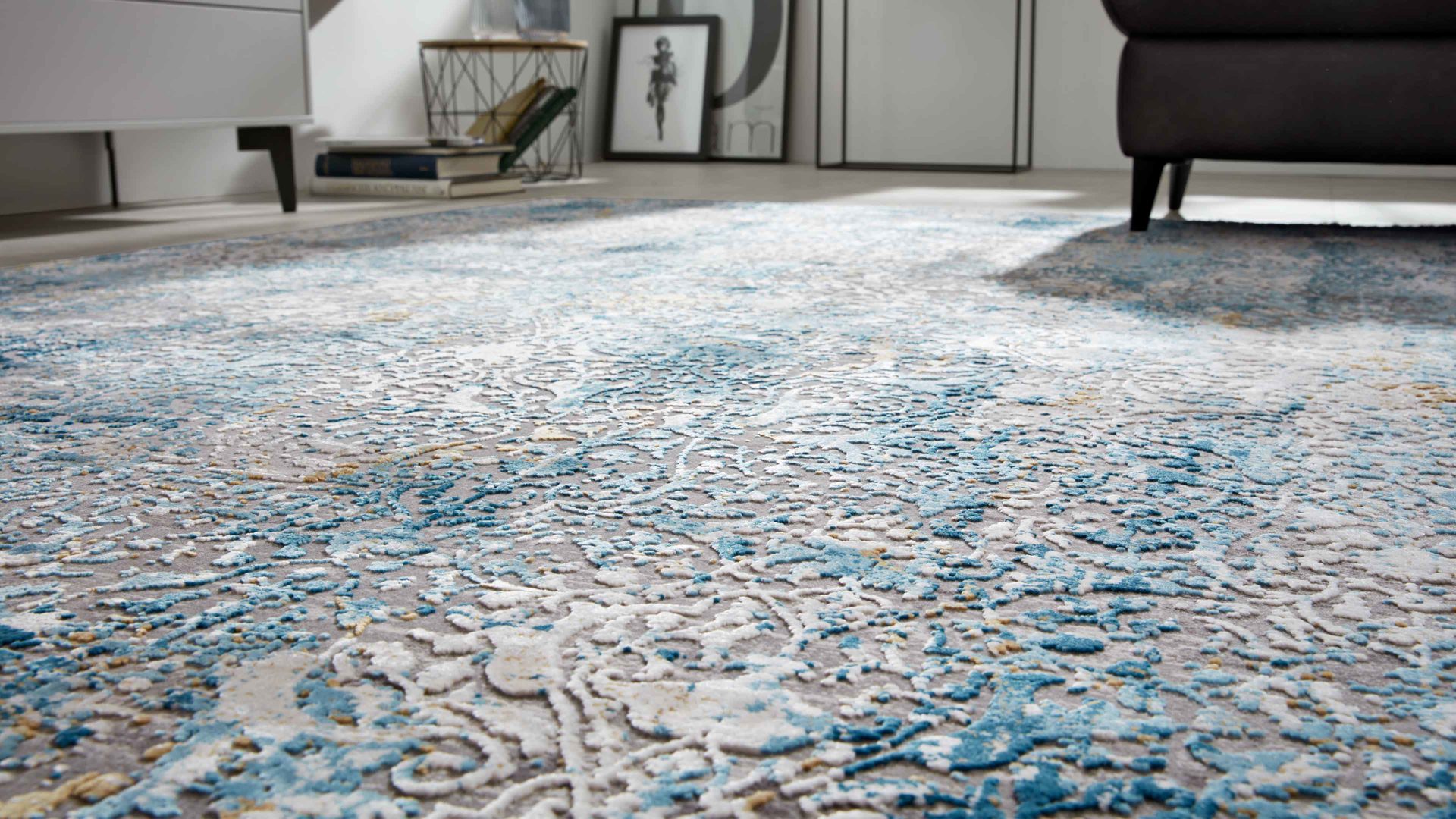 Webteppich Interliving aus Mischgewebe in Blau Interliving Teppich Serie L-8700 Grau-Blau – ca. 80 x 150 cm