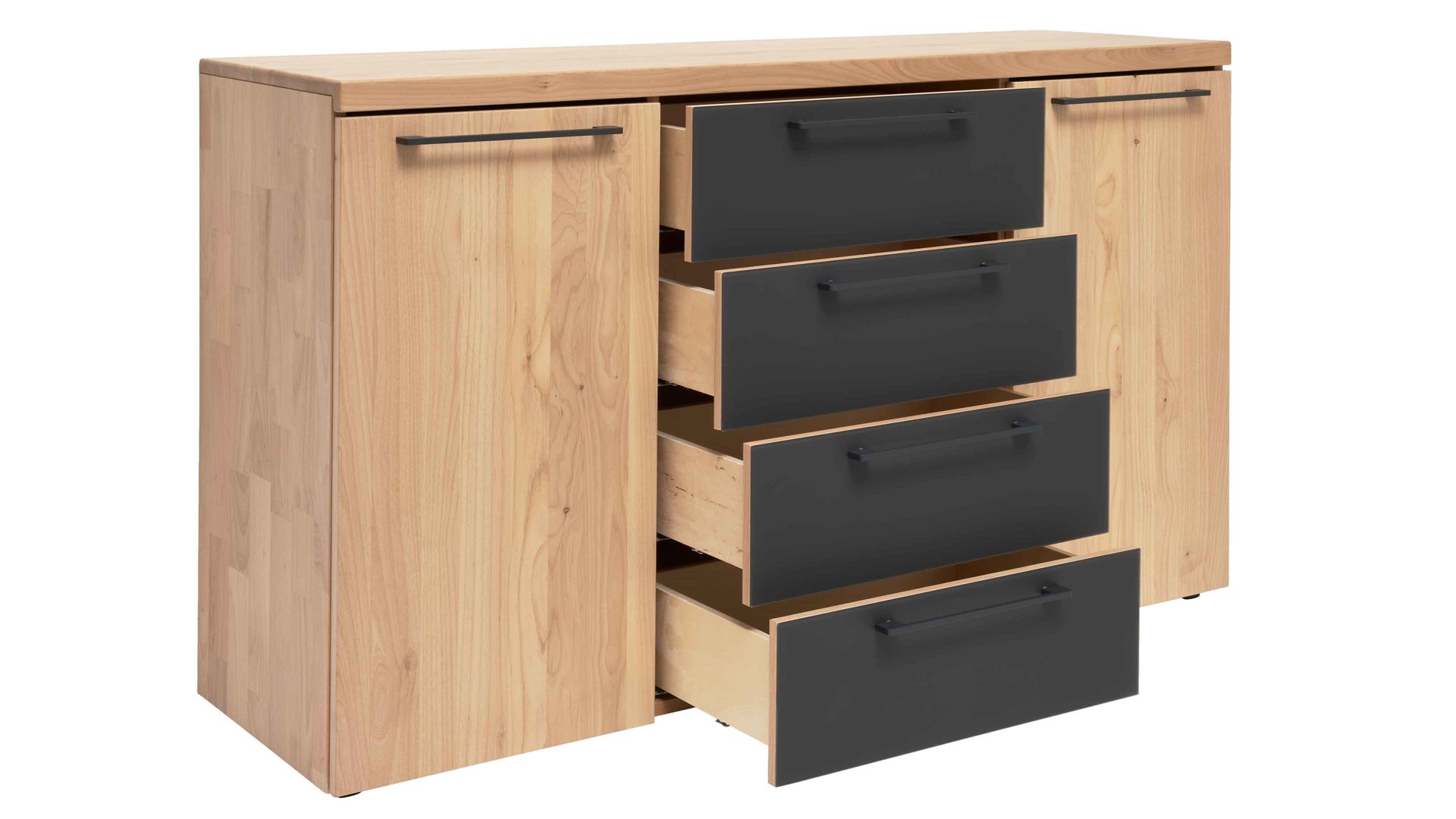 Kombikommode Interliving aus Holz in Holzfarben Interliving Schlafzimmer Serie 1028 – Kombikommode 2150MG Erle & Carbon – zwei Türen, vier Schubladen, Breite ca. 149 cm