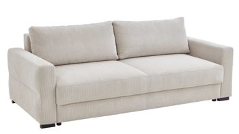 Schlafsofa Restyl aus Stoff in Beige Schlafsofa Linett naturfarbener Cord 6576 & schwarze Holzfüße