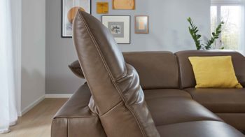 Ecksofa modulmaster aus Leder in Braun Modulmaster MM-PN1137 - Ecksofa steinfarbenes Leder Torro & schwarze Metallfüße - Stellfläche ca. 297 x 245 cm