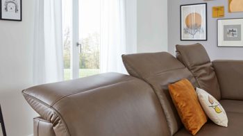 Ecksofa modulmaster aus Leder in Braun Modulmaster MM-PN1137 - Ecksofa steinfarbenes Leder Torro & schwarze Metallfüße - Stellfläche ca. 297 x 245 cm