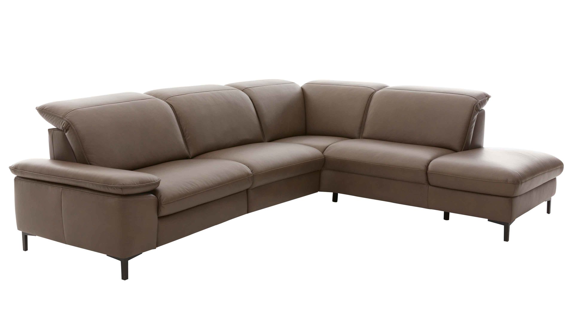 Ecksofa modulmaster aus Leder in Braun Modulmaster MM-PN1137 - Ecksofa steinfarbenes Leder Torro & schwarze Metallfüße - Stellfläche ca. 297 x 245 cm