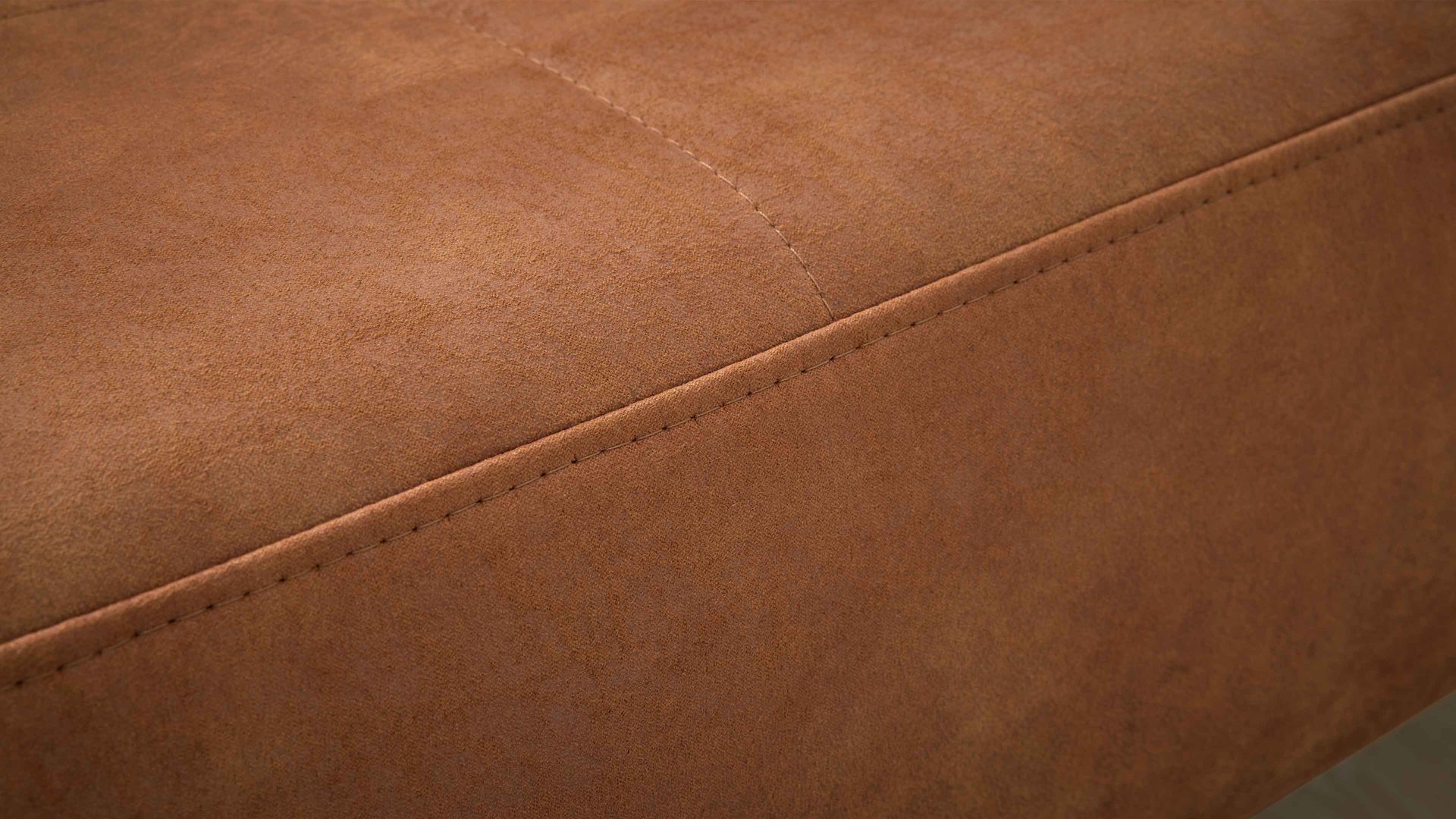 Ecksofa Interliving aus Stoff in Hellbraun Interliving Sofa Serie 4254 – Ecksofa cognacfarbene Mikrofaser Magnum & schwarze Metallfüße 4.35 – Stellfläche ca. 340 x 195 cm