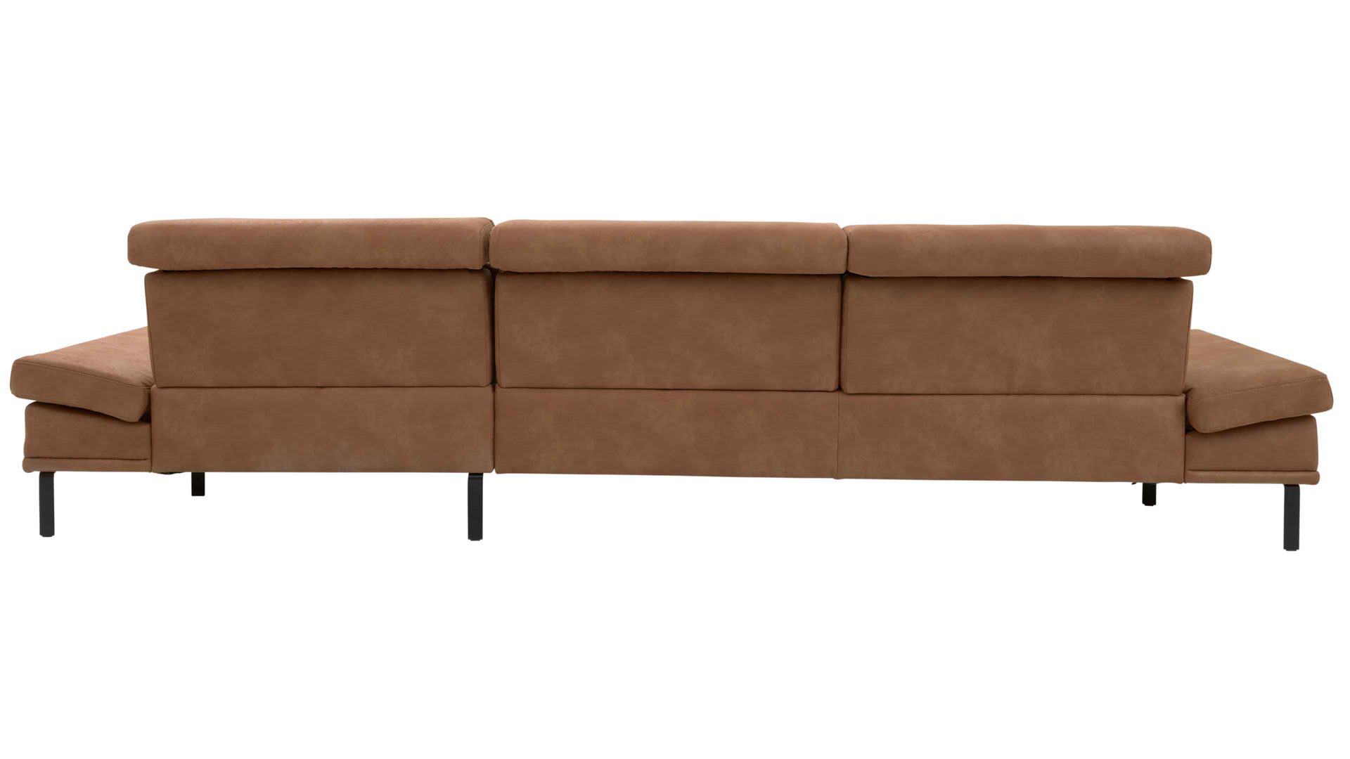 Ecksofa Interliving aus Stoff in Hellbraun Interliving Sofa Serie 4254 – Ecksofa cognacfarbene Mikrofaser Magnum & schwarze Metallfüße 4.35 – Stellfläche ca. 340 x 195 cm