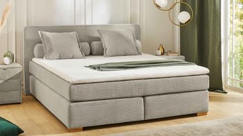 Boxspringbett Jockenhöfer aus Stoff in Hellgrau Boxspringbett Romy greiger Cord 426.17 & Holzfüße – Liegefläche ca. 180 x 200 cm