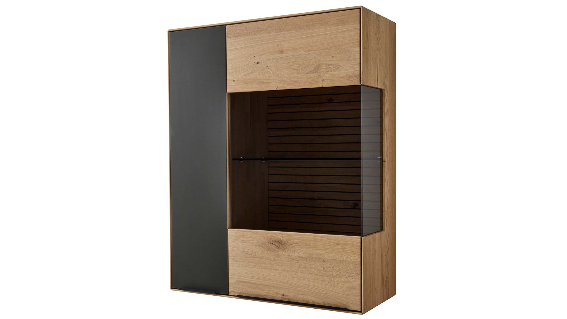 Wohnwand Decker aus Holz in Holzfarben Wohnkombination biancofarbene Asteiche – fünfteilig, Breite ca. 344 cm