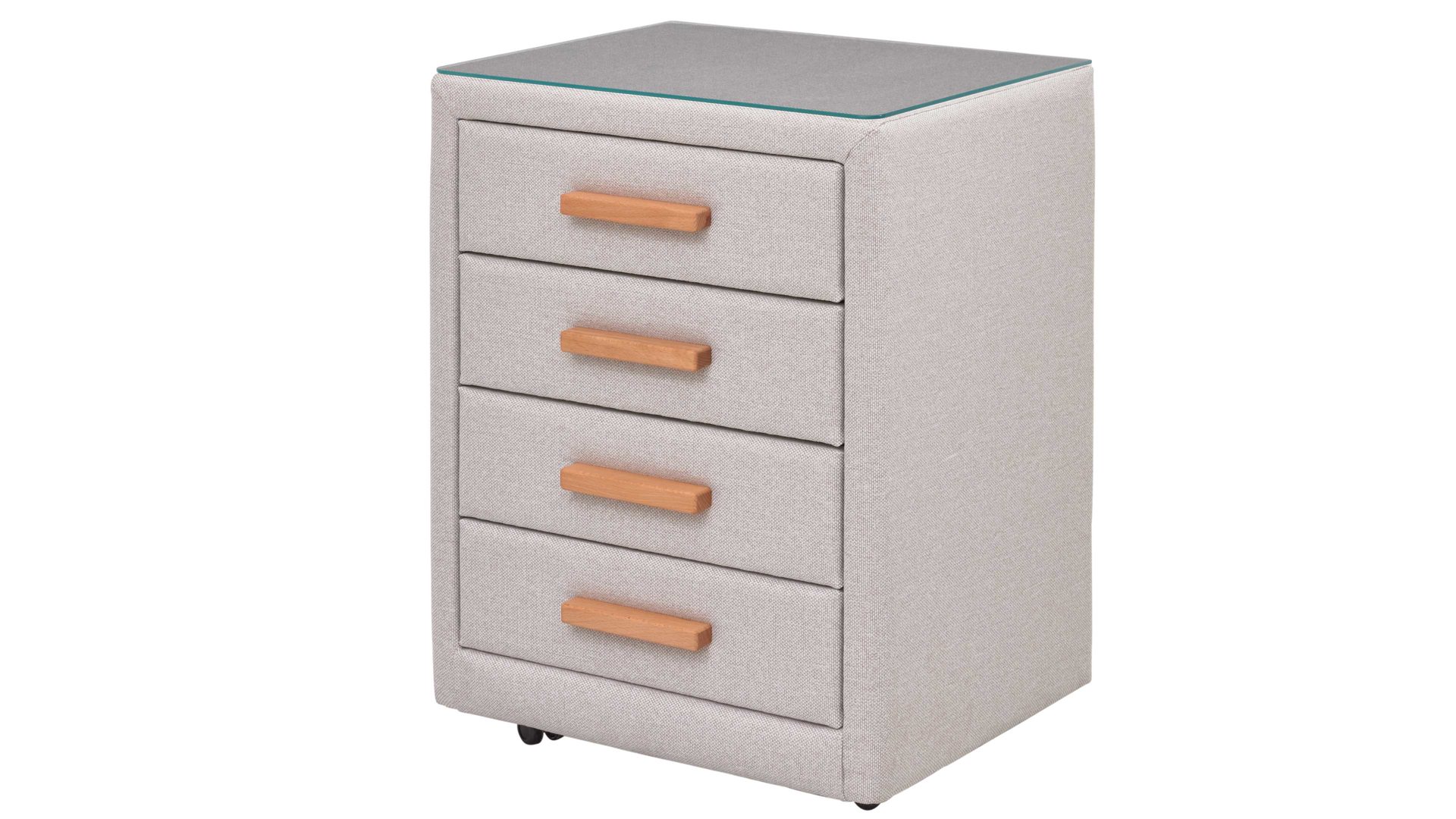 Nachtkommode Interliving aus Stoff in Beige Interliving Boxspringbett Serie 1415 - Nachtkommode NK I830 hellbeiger Stoffbezug TBB 2 - vier Schubladen