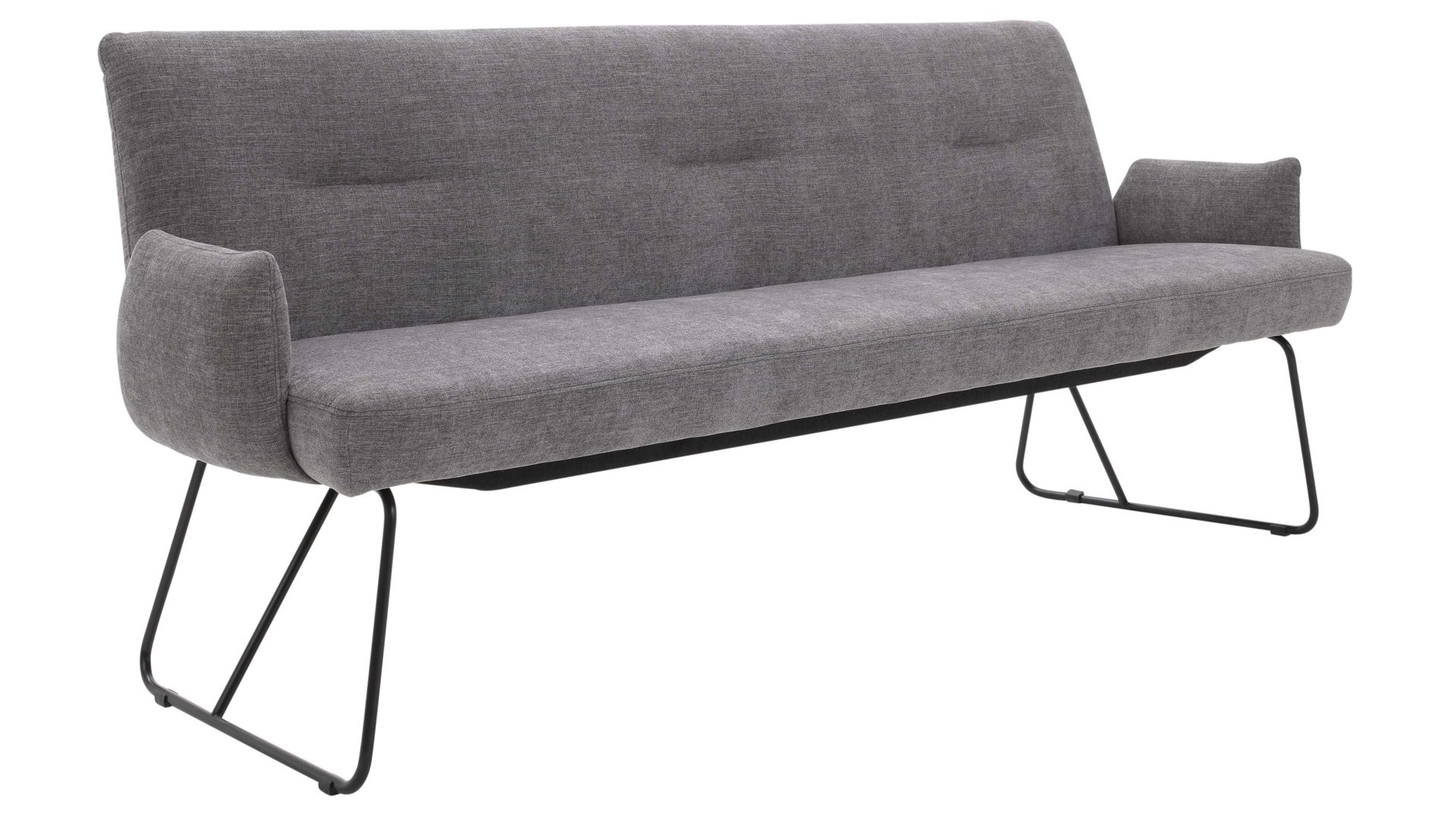 Polsterbank Interliving aus Stoff in Grau Interliving Esszimmer Serie 5504 - Polsterbank 230-180 grauer Bezug Concrete DCT 99 & schwarzes Kufengestell S 346 - Länge ca. 206 cm
