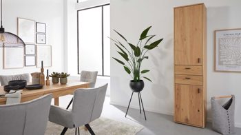 Einzelschrank Interliving aus Holz in Holzfarben Interliving Wohnzimmer Serie 2024 - Schrank Eiche & Schwarzglas - zwei Türen, zwei Schubladen, Höhe ca. 208 cm