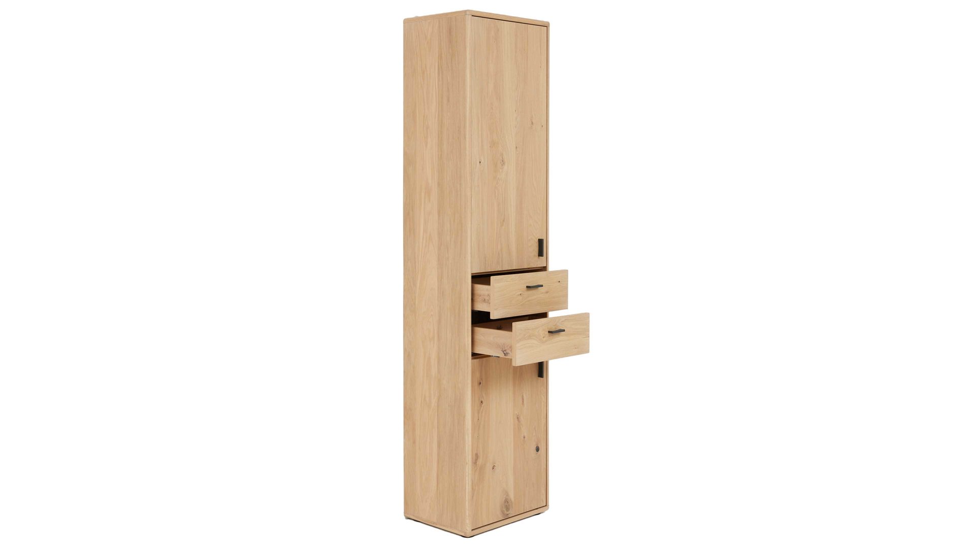 Einzelschrank Interliving aus Holz in Holzfarben Interliving Wohnzimmer Serie 2024 - Schrank Eiche & Schwarzglas - zwei Türen, zwei Schubladen, Höhe ca. 208 cm