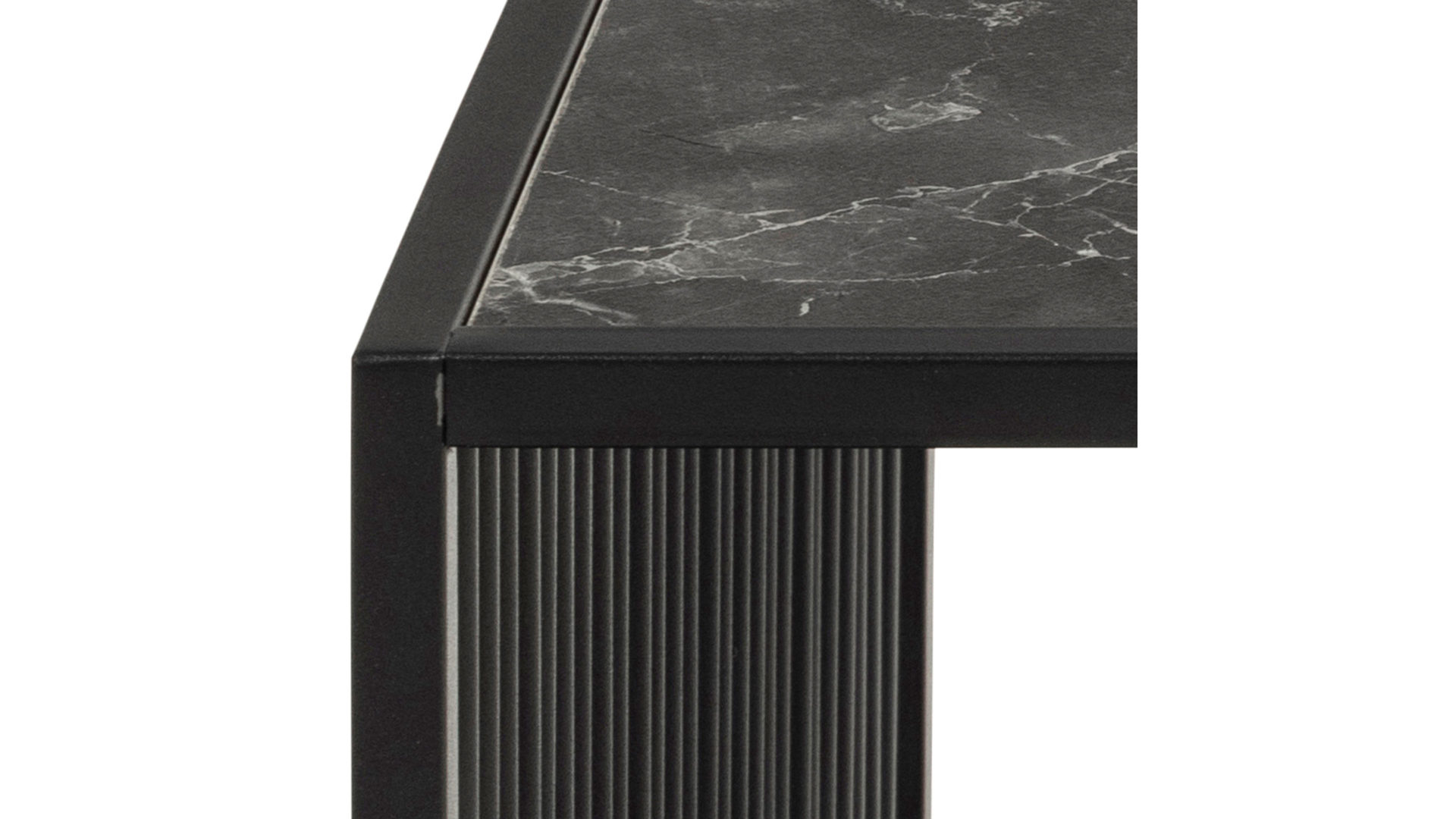 Couchtisch Actona group aus MDF in Schwarz Couchtisch Strington rauchfarbenes Glas & schwarze Marmoroptik, schwarzes Metallgestell - ca. 80 x 80 cm