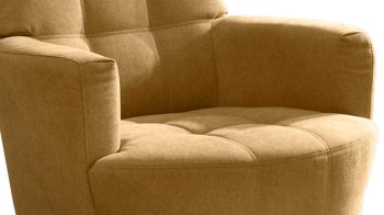 Polstersessel KAWOO aus Stoff in Gelb KAWOO Drehsessel honigfarbener Bezug DPR95 & schwarzer Metallring