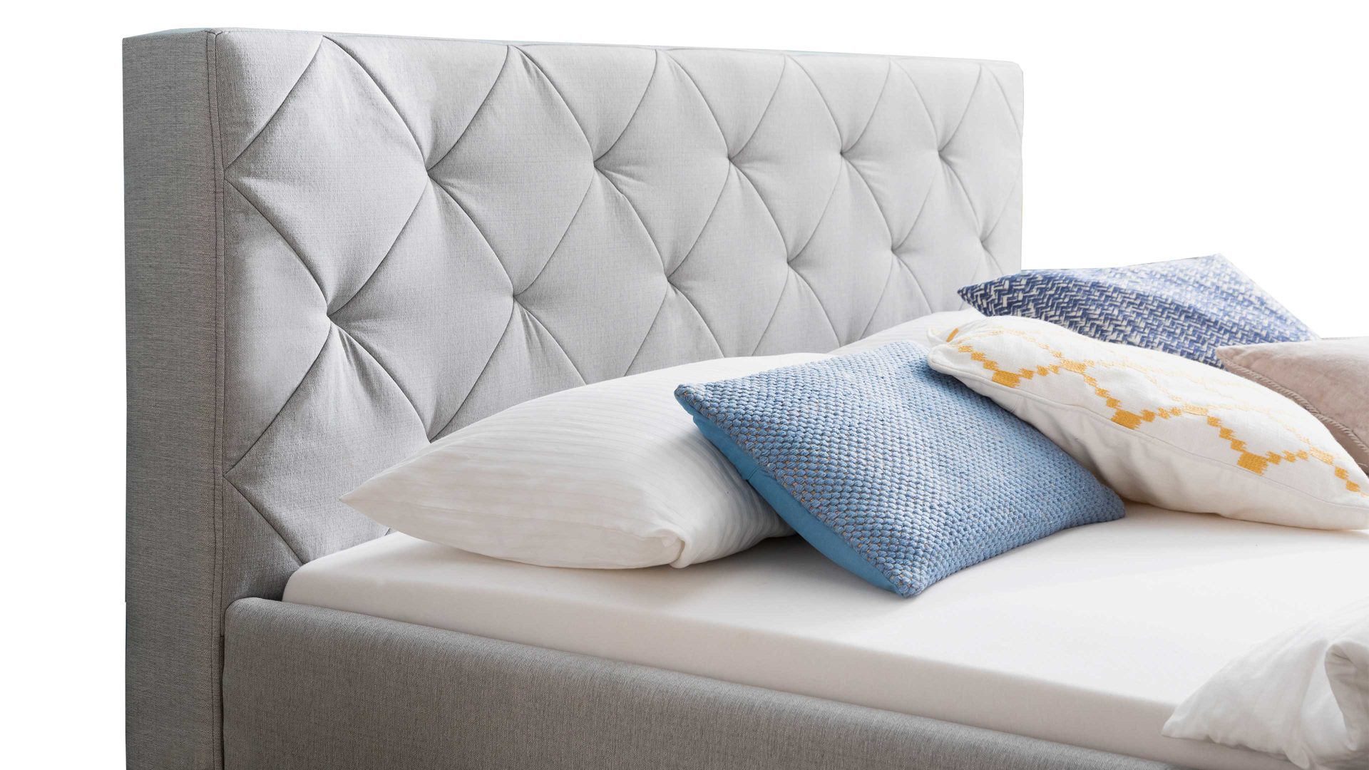 Polsterbett Meise.möbel aus Stoff in Hellgrau Polsterbettgestell Chicago hellgrauer Bezug Porto 31 & Metallfüße - Liegefläche ca. 180 x 200 cm