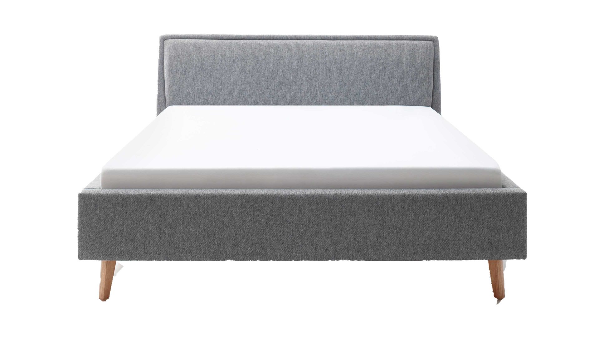 Bettgestell Meise.möbel aus Stoff in Grau Polsterbettgestell Frieda mit Bettkasten grauer Bezug Stelar 92 & eichefarbene Holzfüße - Liegefläche ca. 180 x 200 cm